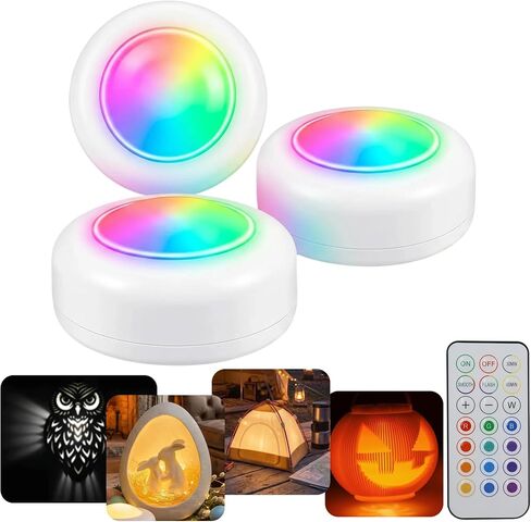 3 Pack IR Controlled 16-Color RGBW Puck Lights for Bambu lab KC007, Wireless 3D Print Puck Light D 62.2mm H 27.6mm LED Lamp Kit, Small Timer Multi Color Round LED Light Kit for 3D Printing Projects in Kuwait