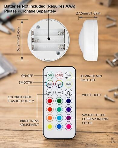 3 Pack IR Controlled 16-Color RGBW Puck Lights for Bambu lab KC007, Wireless 3D Print Puck Light D 62.2mm H 27.6mm LED Lamp Kit, Small Timer Multi Color Round LED Light Kit for 3D Printing Projects in Kuwait