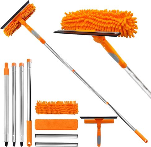 2 in 1 Window Squeegee Cleaner Kit, 67 in Extension Pole, Orange | Squeegee with Extension Pole, Window Washing Equipment with Bendable Head for Indoor & Outdoor High Windows and Car Glass in Kuwait
