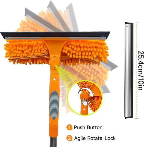 2 in 1 Window Squeegee Cleaner Kit, 67 in Extension Pole, Orange | Squeegee with Extension Pole, Window Washing Equipment with Bendable Head for Indoor & Outdoor High Windows and Car Glass in Kuwait