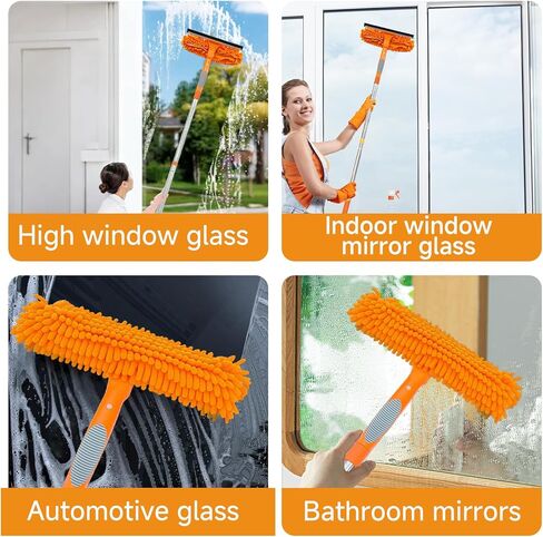 2 in 1 Window Squeegee Cleaner Kit, 67 in Extension Pole, Orange | Squeegee with Extension Pole, Window Washing Equipment with Bendable Head for Indoor & Outdoor High Windows and Car Glass in Kuwait