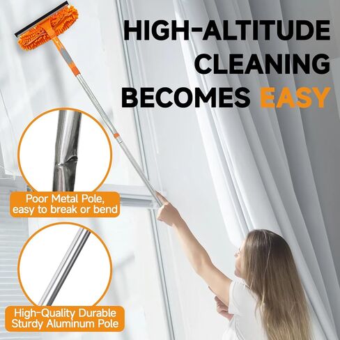 2 in 1 Window Squeegee Cleaner Kit, 67 in Extension Pole, Orange | Squeegee with Extension Pole, Window Washing Equipment with Bendable Head for Indoor & Outdoor High Windows and Car Glass in Kuwait
