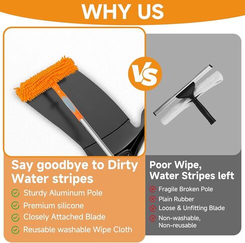 2 in 1 Window Squeegee Cleaner Kit, 67 in Extension Pole, Orange | Squeegee with Extension Pole, Window Washing Equipment with Bendable Head for Indoor & Outdoor High Windows and Car Glass in Kuwait