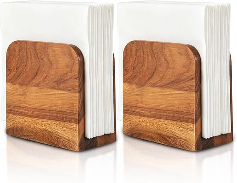 2 Pack Napkin Holder for Table, Acacia Wood Upright Napkin Holders for Kitchen Countertop, Wooden Standing Paper Napkin Dispenser of Rustic House for Dining Room Decor, Cocktail Party in Kuwait