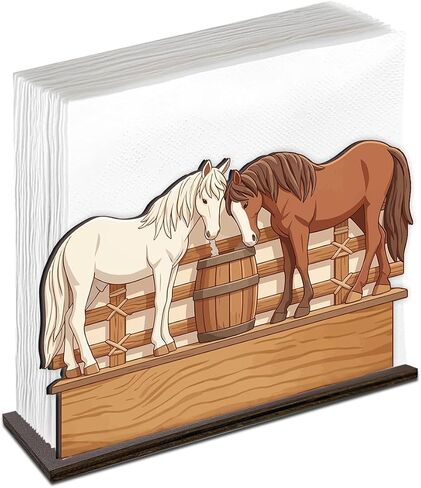 Horse Wooden Napkin Holder, White Brown Western Ranch Mustang Barrel Tissue Dispenser, Western Horse Decor for Table Kitchen Dining Room Party Home in Kuwait