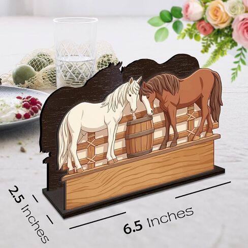 Horse Wooden Napkin Holder, White Brown Western Ranch Mustang Barrel Tissue Dispenser, Western Horse Decor for Table Kitchen Dining Room Party Home in Kuwait