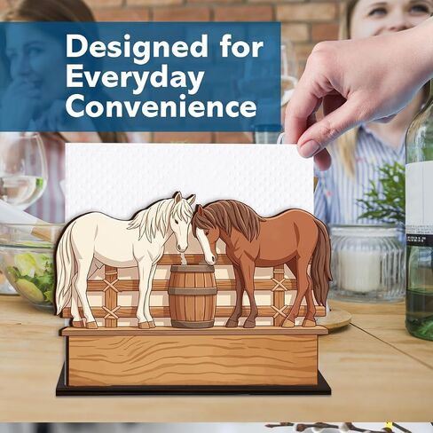 Horse Wooden Napkin Holder, White Brown Western Ranch Mustang Barrel Tissue Dispenser, Western Horse Decor for Table Kitchen Dining Room Party Home in Kuwait