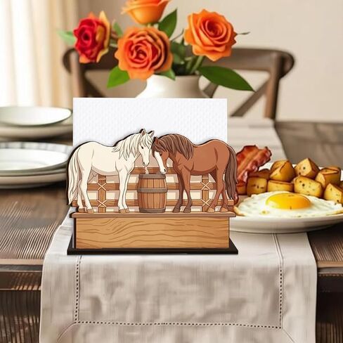 Horse Wooden Napkin Holder, White Brown Western Ranch Mustang Barrel Tissue Dispenser, Western Horse Decor for Table Kitchen Dining Room Party Home in Kuwait
