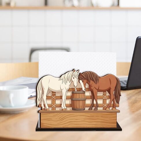 Horse Wooden Napkin Holder, White Brown Western Ranch Mustang Barrel Tissue Dispenser, Western Horse Decor for Table Kitchen Dining Room Party Home in Kuwait