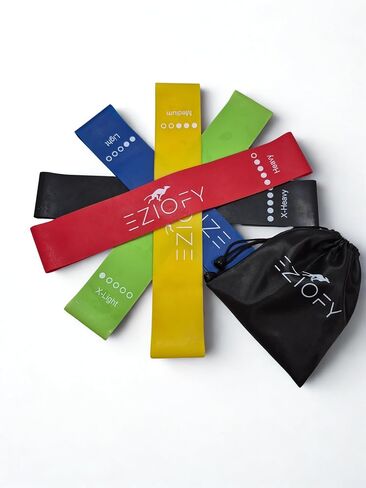 Resistance Bands Set of 5 – Natural Latex Loop Exercise Bands for Legs, Glutes & Full Body – 10–45 lbs – Workout, Pilates, Physical Therapy – Includes Carry Bag in Kuwait