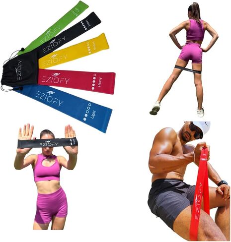 Resistance Bands Set of 5 – Natural Latex Loop Exercise Bands for Legs, Glutes & Full Body – 10–45 lbs – Workout, Pilates, Physical Therapy – Includes Carry Bag in Kuwait