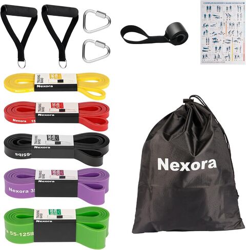 Nexora Resistance Bands Set, 5 Pack 8-125 lbs Natural Rubber Exercise Bands with Door Anchor Soft Handles Storage Bag, Heavy Duty Workout Bands for Men Women Home Gym Yoga Pilates Physical Therapy in Kuwait