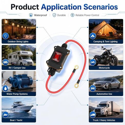 Heavy Duty DC 12V-24V Inline Switch, 25A Waterproof IP67 DPST Battery Disconnect Power Switch with 10 AWG Pure Copper Cable, On/Off Switch for Automotive, Motorcycle, Marine, RV & ATV in Kuwait