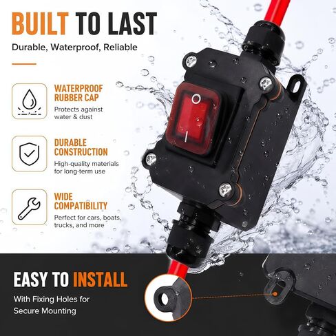 Heavy Duty DC 12V-24V Inline Switch, 25A Waterproof IP67 DPST Battery Disconnect Power Switch with 10 AWG Pure Copper Cable, On/Off Switch for Automotive, Motorcycle, Marine, RV & ATV in Kuwait