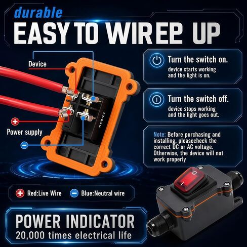Heavy Duty DC 12V-24V Inline Switch, 25A Waterproof IP67 DPST Battery Disconnect Power Switch with 10 AWG Pure Copper Cable, On/Off Switch for Automotive, Motorcycle, Marine, RV & ATV in Kuwait