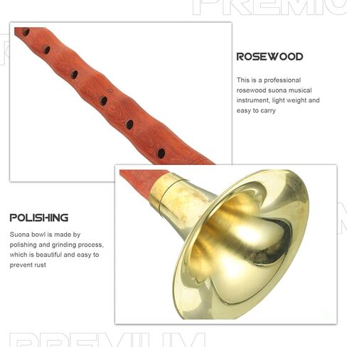 Toyvian Professional Red Sandalwood Suona Instrument D Key with Plastic Reed Ethnic Wind Instrument for Beginners Traditional Chinese Folk Music Practice Random Color in Kuwait