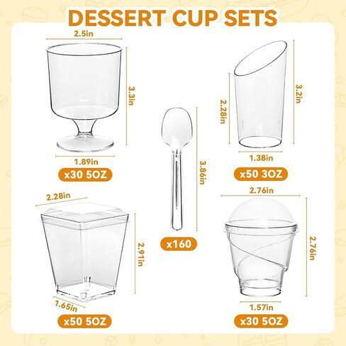 400-Pack 5 oz Dessert Cups with Lids and Spoons, Clear Plastic Parfait & Yogurt Cups, Mini Shooter Cups for Parties, Ice Cream, Pudding, Fruit | Square Appetizer Containers in Kuwait