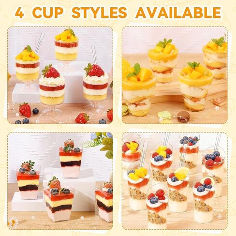 400-Pack 5 oz Dessert Cups with Lids and Spoons, Clear Plastic Parfait & Yogurt Cups, Mini Shooter Cups for Parties, Ice Cream, Pudding, Fruit | Square Appetizer Containers in Kuwait