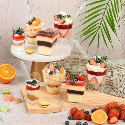 400-Pack 5 oz Dessert Cups with Lids and Spoons, Clear Plastic Parfait & Yogurt Cups, Mini Shooter Cups for Parties, Ice Cream, Pudding, Fruit | Square Appetizer Containers in Kuwait