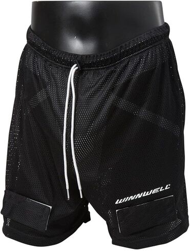 شورت رياضي Winnwell Mesh Jock - شورت مسامي للحماية الرياضية مع كوب حماية - الهوكي، كرة القدم، شورت كرة القدم لكبار السن والشباب والرجال والأولاد التروس (الشباب، كبير) أسود in Kuwait