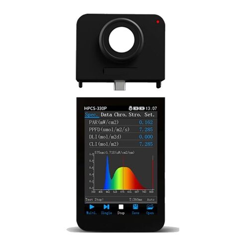 HPCS-330P مقياس الطيف المحمول عالي الدقة PPFD PAR جهاز اختبار الوميض مع شاشة LCD 350-800nm ​​لمصابيح LED المتنامية حساسية عالية، خطأ منخفض in Kuwait