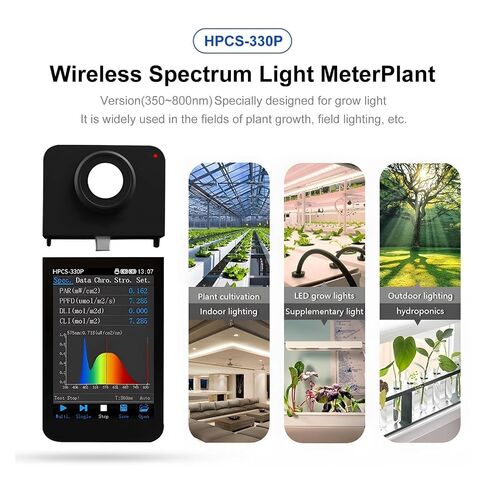 HPCS-330P مقياس الطيف المحمول عالي الدقة PPFD PAR جهاز اختبار الوميض مع شاشة LCD 350-800nm ​​لمصابيح LED المتنامية حساسية عالية، خطأ منخفض in Kuwait