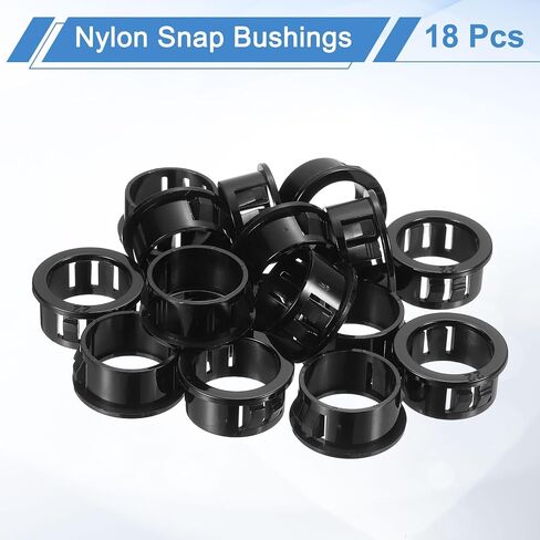 uxcell 18 Pcs Cable Snap Bushing Grommet, 7/8" Mounting Dia Black Round Nylon Snap in Cable Grommet Protector, Plastic Cable Hole Grommets for Wiring in Kuwait