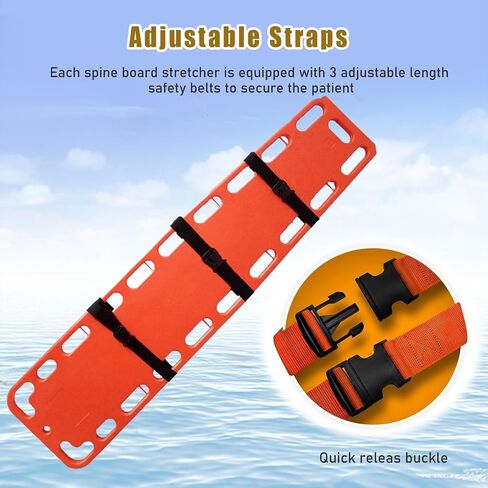 54.3x13.8x1.2in Water Rescue Stretcher, Lifeguard Emergency Life-Saving Board with 3 Seat Belt and Spider Straps, First Responder Backboard Spine Boards(Orange) (Orange 54.3x13.8x2‘‘) in Kuwait