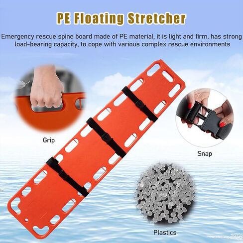 54.3x13.8x1.2in Water Rescue Stretcher, Lifeguard Emergency Life-Saving Board with 3 Seat Belt and Spider Straps, First Responder Backboard Spine Boards(Orange) (Orange 54.3x13.8x2‘‘) in Kuwait