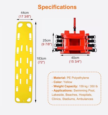72 in Aquatic Spine Board Water Spine Stretcher, Floating Board Stretcher for Water Rescue, Emergency Life Preserving Saving Rescue Equipment (Yellow) in Kuwait