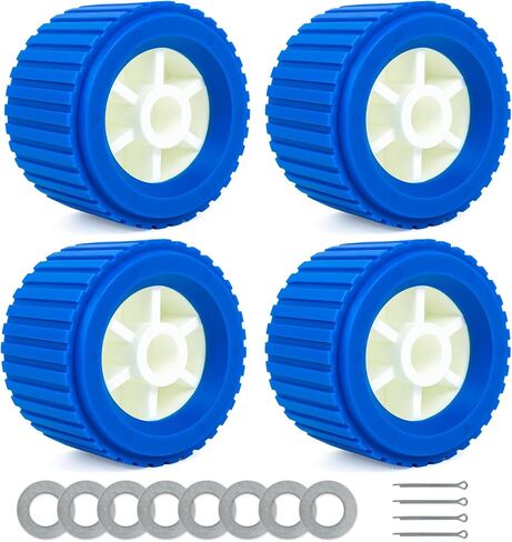 Boat Wobble Roller 4"x3", Boat Trailer Roller Marine Ribbed Wobble Roller Boat Trailer Wobble Roller Assembly with Washers and pins for Boat Yacht Trailer (Blue,4Pack) in Kuwait