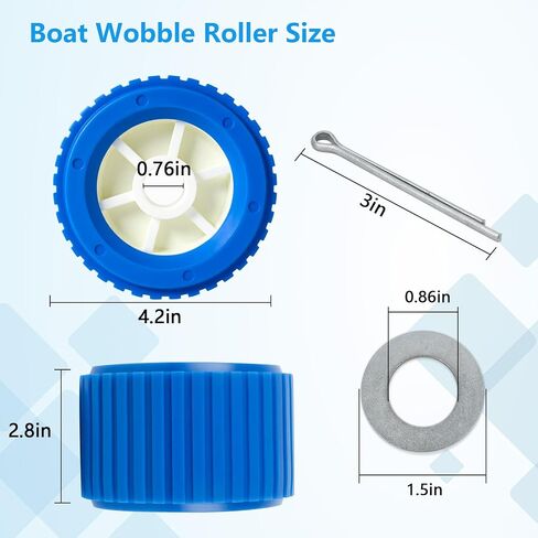 Boat Wobble Roller 4"x3", Boat Trailer Roller Marine Ribbed Wobble Roller Boat Trailer Wobble Roller Assembly with Washers and pins for Boat Yacht Trailer (Blue,4Pack) in Kuwait