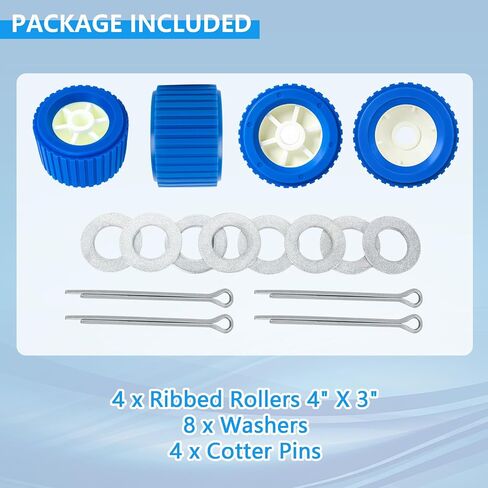 Boat Wobble Roller 4"x3", Boat Trailer Roller Marine Ribbed Wobble Roller Boat Trailer Wobble Roller Assembly with Washers and pins for Boat Yacht Trailer (Blue,4Pack) in Kuwait