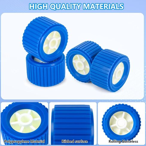 Boat Wobble Roller 4"x3", Boat Trailer Roller Marine Ribbed Wobble Roller Boat Trailer Wobble Roller Assembly with Washers and pins for Boat Yacht Trailer (Blue,4Pack) in Kuwait
