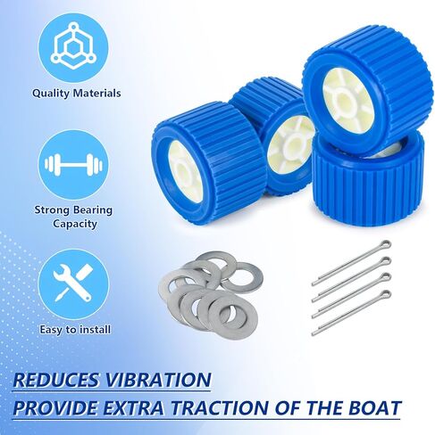 Boat Wobble Roller 4"x3", Boat Trailer Roller Marine Ribbed Wobble Roller Boat Trailer Wobble Roller Assembly with Washers and pins for Boat Yacht Trailer (Blue,4Pack) in Kuwait