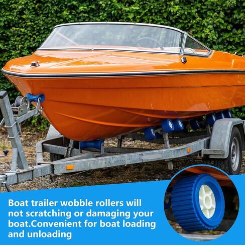 Boat Wobble Roller 4"x3", Boat Trailer Roller Marine Ribbed Wobble Roller Boat Trailer Wobble Roller Assembly with Washers and pins for Boat Yacht Trailer (Blue,4Pack) in Kuwait