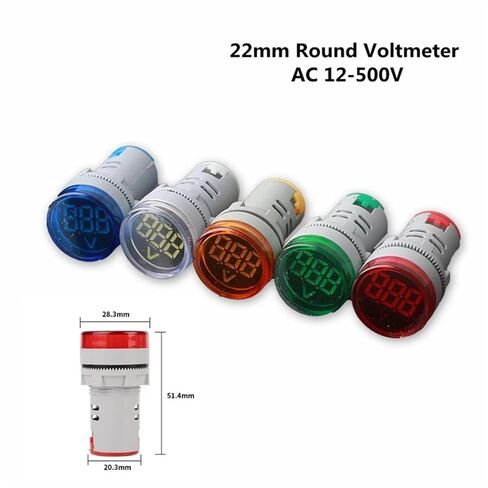 1pc AC12-500V LED Digital Voltmeter Display Gauge Voltage 22mm Volt Meters Indicator Signal Lamp Car Lights Tester(White) in Kuwait