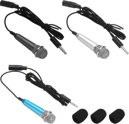 MECCANIXITY 3 Pcs Mini Microphone, Mini Mic Tiny Microphone Phone Mic Small Microphone with Sponge Cover for Record Phone Voice, Hot Pink/Blue/Silver in Kuwait