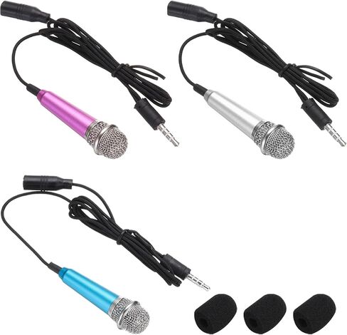 MECCANIXITY 3 Pcs Mini Microphone, Mini Mic Tiny Microphone Phone Mic Small Microphone with Sponge Cover for Record Phone Voice, Hot Pink/Blue/Silver in Kuwait