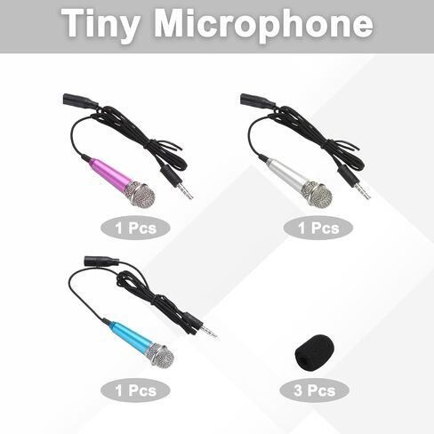 MECCANIXITY 3 Pcs Mini Microphone, Mini Mic Tiny Microphone Phone Mic Small Microphone with Sponge Cover for Record Phone Voice, Hot Pink/Blue/Silver in Kuwait