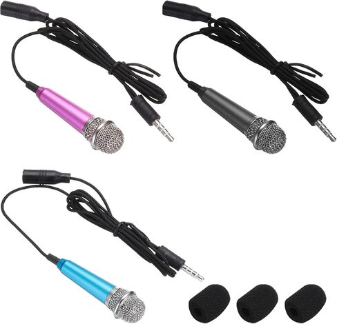 MECCANIXITY 3 Pcs Mini Microphone, Mini Mic Tiny Microphone Phone Mic Small Microphone with Sponge Cover for Record Phone Voice, Hot Pink/Blue/Silver in Kuwait