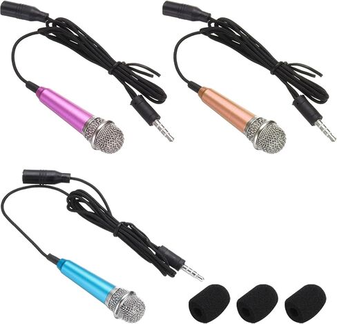 MECCANIXITY 3 Pcs Mini Microphone, Mini Mic Tiny Microphone Phone Mic Small Microphone with Sponge Cover for Record Phone Voice, Hot Pink/Blue/Silver in Kuwait