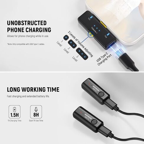 نظام ميكروفون لاسلكي NEEWER Lavalier، 1x مستقبل USB C مع محول OTG و2X جهاز إرسال مكثف متعدد الاتجاهات لإلغاء الضوضاء متوافق مع iPhone 16 Pro Max S24 Ultra، KM23 in Kuwait