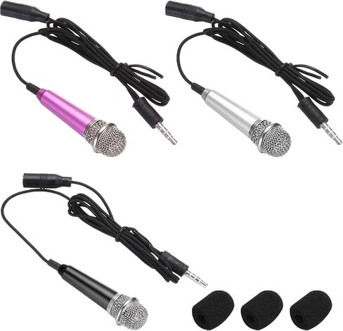 MECCANIXITY 3 Pcs Mini Microphone, Mini Mic Tiny Microphone Phone Mic Small Microphone with Sponge Cover for Record Phone Voice, Hot Pink/Blue/Silver in Kuwait