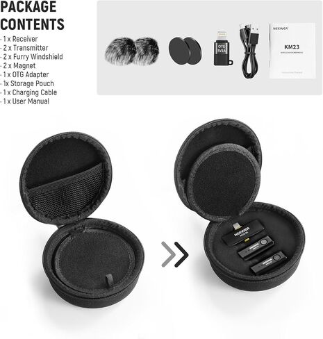 نظام ميكروفون لاسلكي NEEWER Lavalier، 1x مستقبل USB C مع محول OTG و2X جهاز إرسال مكثف متعدد الاتجاهات لإلغاء الضوضاء متوافق مع iPhone 16 Pro Max S24 Ultra، KM23 in Kuwait