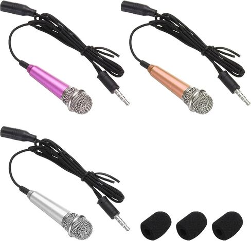 MECCANIXITY 3 Pcs Mini Microphone, Mini Mic Tiny Microphone Phone Mic Small Microphone with Sponge Cover for Record Phone Voice, Hot Pink/Blue/Silver in Kuwait