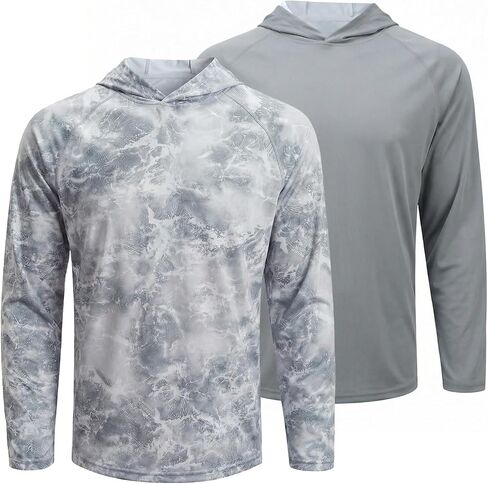 Men's UPF 50 Sun Hoodie Long Sleeve Fishing Shirts 2 Piece Lightweight Quick Dry UV Protection Rash Guard in Kuwait