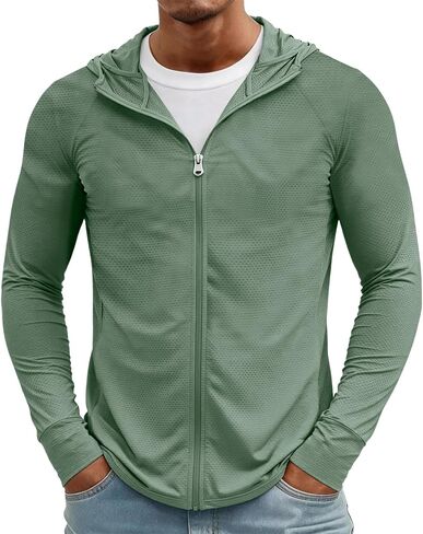 Men's UPF 50+ Full Zip Up Sun Protection Hoodie Jacket Long Sleeve Lightweight UV Shirts for Men Hiking Fishing in Kuwait