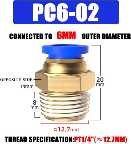 PC Pneumatic Fitting 4mm 6mm 8mm 10mm 12mm 1/4 1/2 1/8 3/8 Hose Tube Push Pressure 4-M5 6-M5 50Pcs(PC6-02) in Kuwait