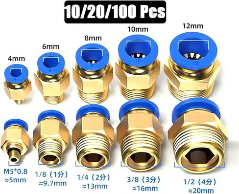 PC Pneumatic Fitting 4mm 6mm 8mm 10mm 12mm 1/4 1/2 1/8 3/8 Hose Tube Push Pressure 4-M5 6-M5 50Pcs(PC6-02) in Kuwait